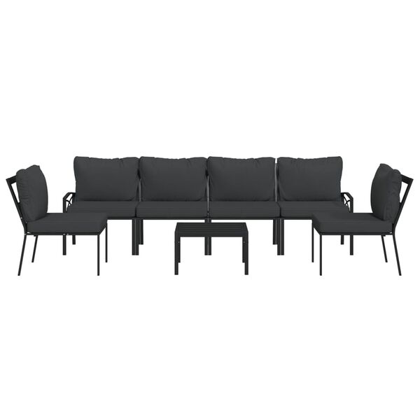 vidaXL Garden Lounge Set Black, Grey Powder-coated steel, 100% polyester