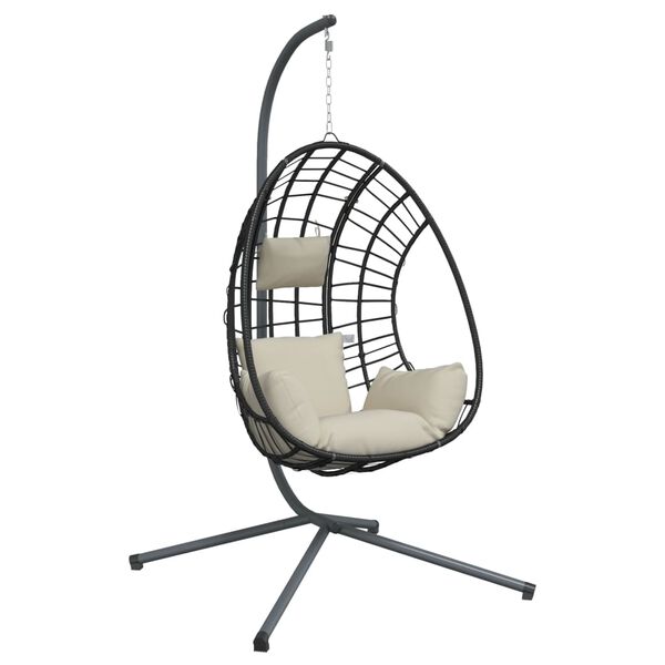 vidaXL Hanging Egg Chair Anthracite, Beige Steel, Rattan Large