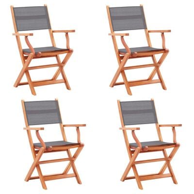 vidaXL Folding Patio Chairs 4 pcs Gray Solid Wood Eucalyptus and Textilene