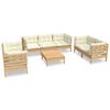 vidaXL Garden Lounge Set Cream, Natural Wood Solid Pinewood, 100% Polyester