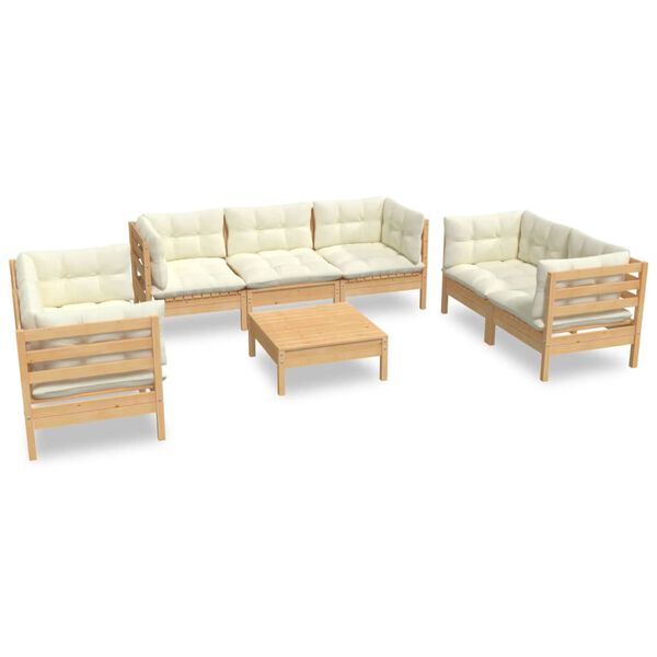 vidaXL Garden Lounge Set Cream, Natural Wood Solid Pinewood, 100% Polyester