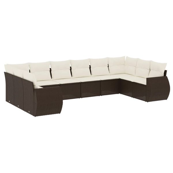 vidaXL Garden Sofa Set Brown PE Rattan, Powder-Coated Steel, Polyester