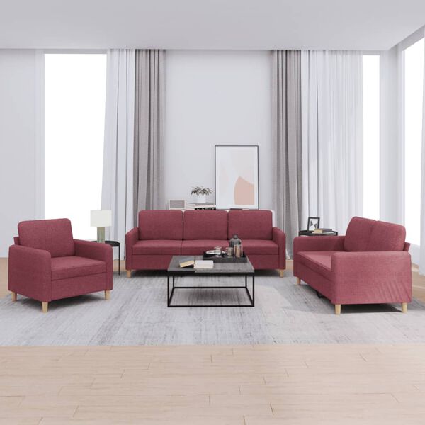 vidaXL Sofa Set Wine Red Polyester, Metal, Plywood Large Sofa Set