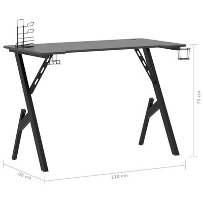 vidaXL Gaming Desk with Y Shape Legs Black 43.3" x 23.6" x 29.5"