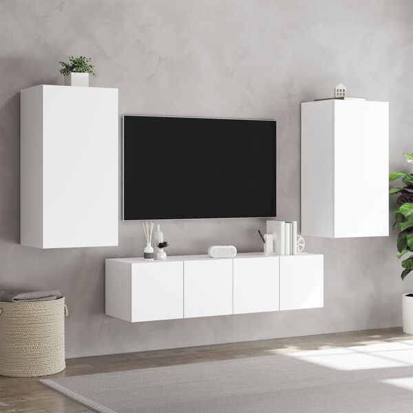 vidaXL TV Wall Unit White Engineered Wood Medium TV Wall Unit