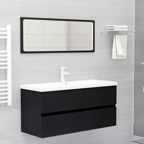 vidaXL Sink Cabinet Black Engineered Wood Medium Rectangular