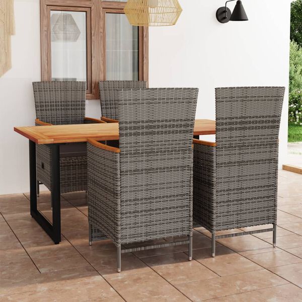 vidaXL 5 Piece Patio Dining Set with Cushions Poly Rattan Gray