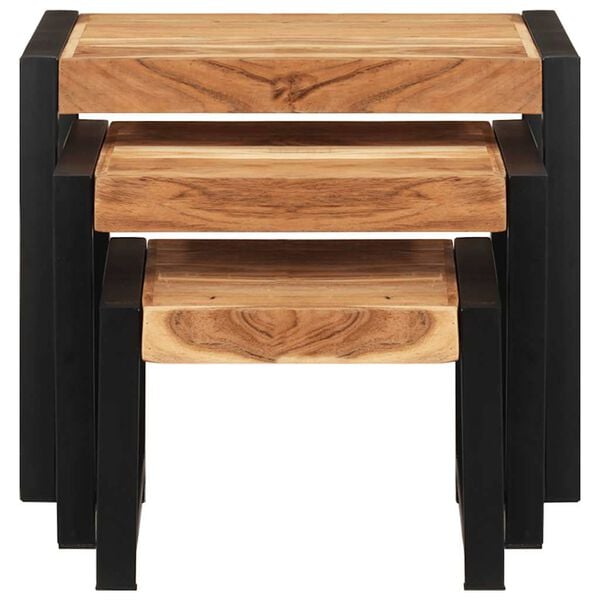 vidaXL Side Table Set of 3 Wood and black