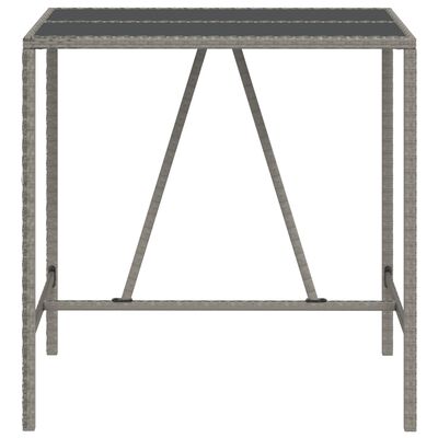 vidaXL Bar Table with Glass Top Gray 43.3"x27.6"x43.3" Poly Rattan