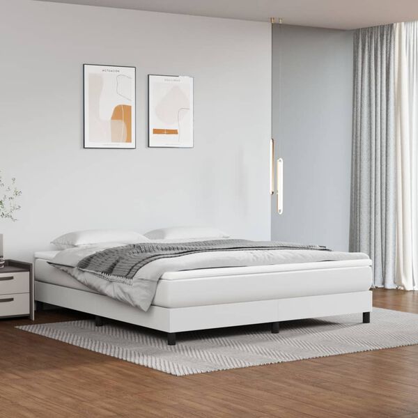 vidaXL Bed Frame White Faux leather, Plywood, Engineered wood
