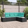 vidaXL Garden Sofa Set 4 pcs Black and Turquoise Poly Rattan
