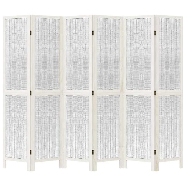 vidaXL Room Divider 6 Panels White Solid Wood Paulownia