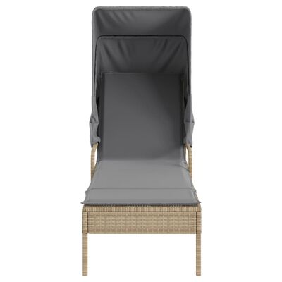 Front view of the lounge chair with canopy, backrest and gray cushion.