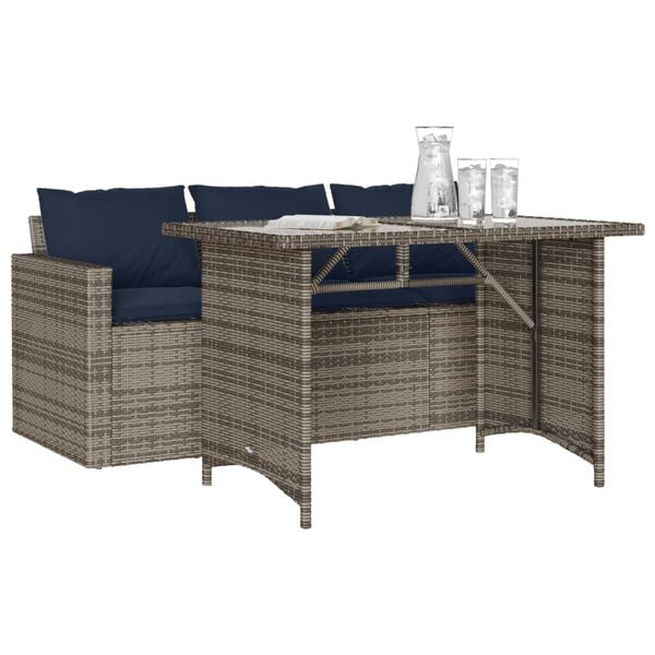 vidaXL Garden Dining Set Grey Poly Rattan 3-seater