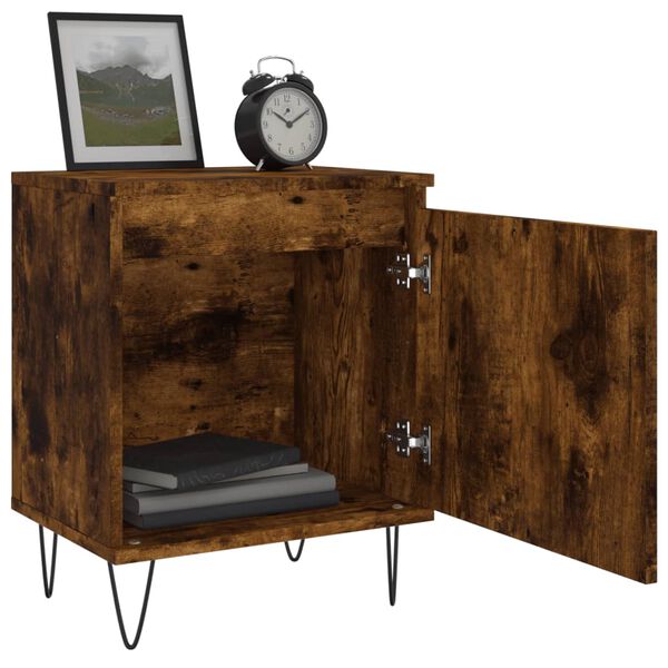 vidaXL Bedside Cabinet Smoked Oak Engineered Wood, Iron 15.7x11.8x19.7 in