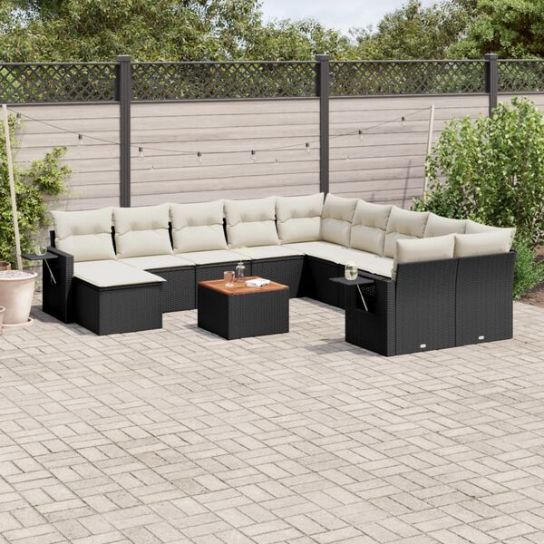 vidaXL Garden Sofa Set Black, Cream White
