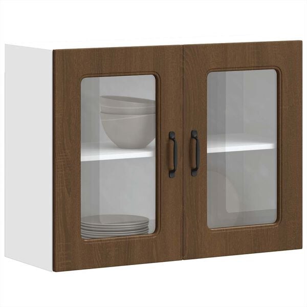 vidaXL Kitchen Wall Cabinet Brown oak Engineered wood, glass