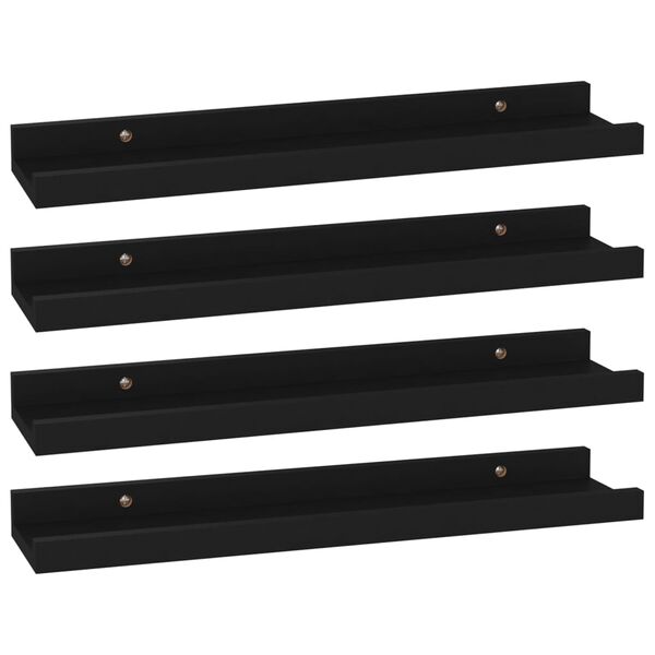 vidaXL Wall Shelf Set of 4 Black MDF Medium Wall mounting Wall Shelf