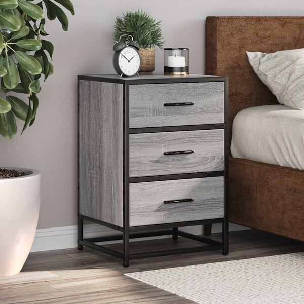 vidaXL Bedside Cabinet Grey Sonoma Engineered wood, metal