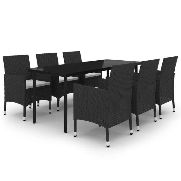 vidaXL Garden Dining Set Black PE rattan, steel, glass, fabric Large