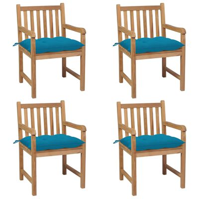 vidaXL Patio Chairs 4 pcs with Light Blue Cushions Solid Teak Wood