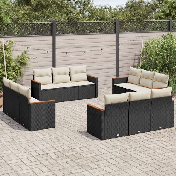 vidaXL Garden Sofa Set Black and Cream White