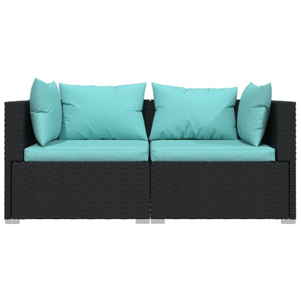 vidaXL Garden Lounge Set Black with Aqua Cushions