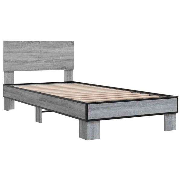 vidaXL Bed Frame Gray Sonoma Engineered wood, metal Twin Durable
