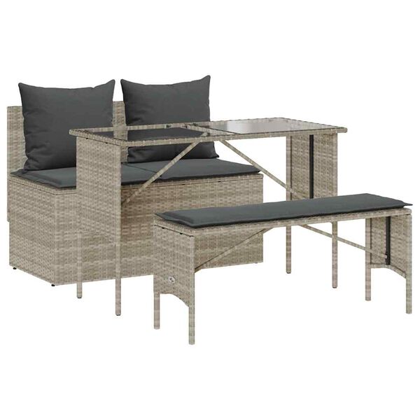 vidaXL 3 Piece Patio Dining Set with Cushions Light Grey Poly Rattan