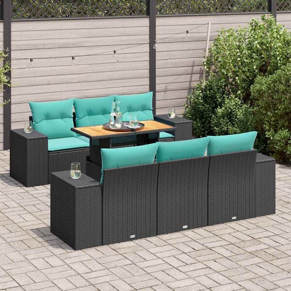 vidaXL 7 Piece Patio Sofa Set with Cushions Black Poly Rattan