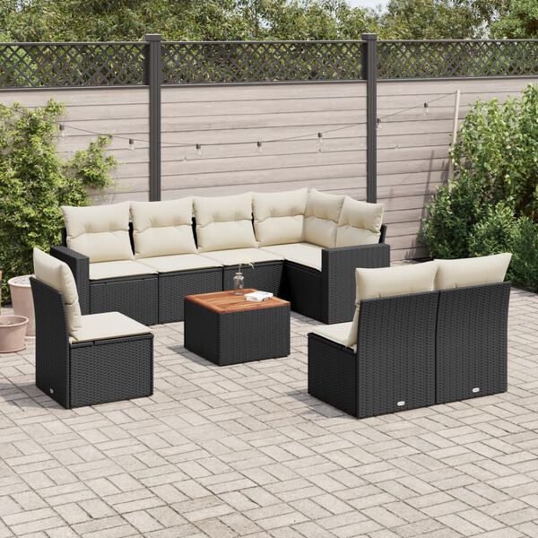 vidaXL Garden Sofa Set Black PE Rattan Large Removable Covers
