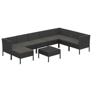 vidaXL Garden Lounge Set Black PE rattan, powder-coated steel, polyester