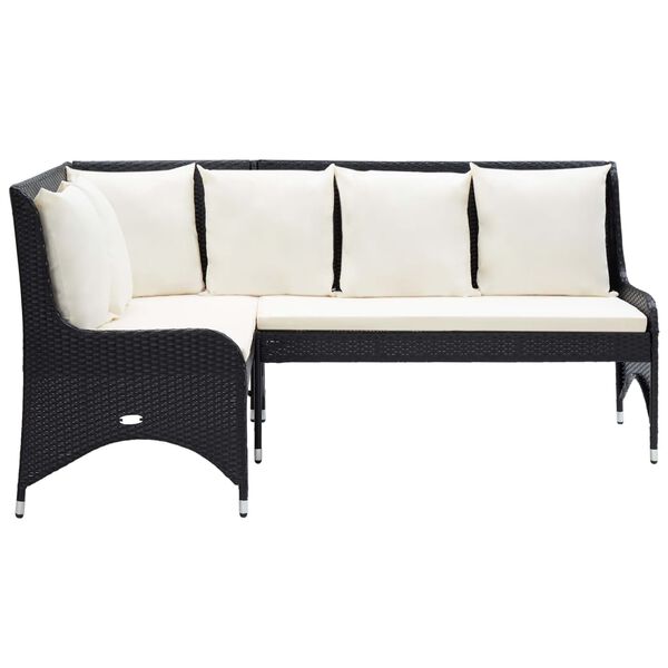 vidaXL Garden Sofa Set of 2 Black,Cream White PE Rattan Modular