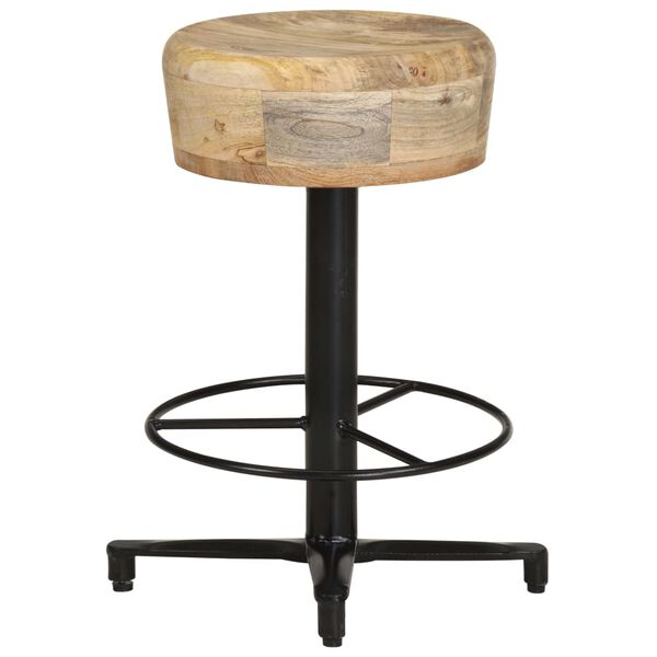vidaXL Bar Stool Set of 2 Natural Mango Wood, Black Iron