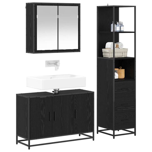 vidaXL Bathroom Furniture Set 3 pcs Black Oak Engineered Wood