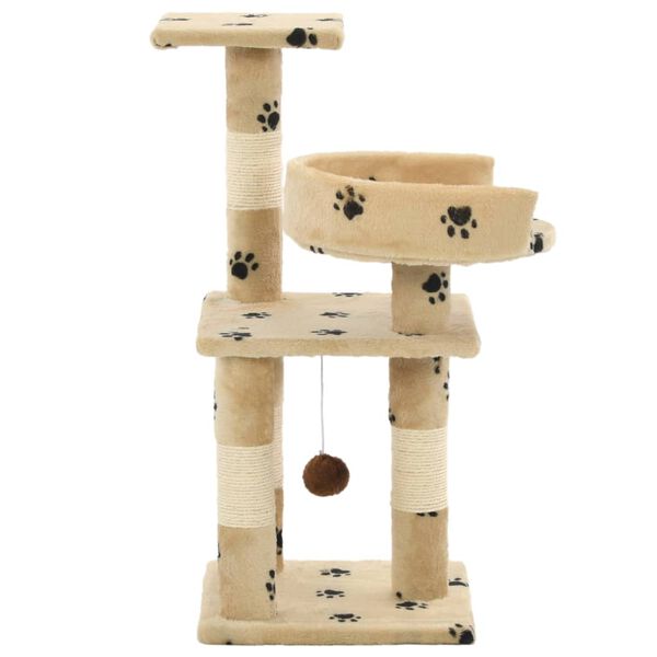 vidaXL Cat Tree Beige with paw prints Particle board, soft plush, sisal rope