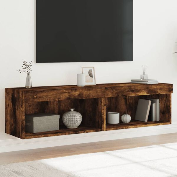 vidaXL TV Stands with LED Lights 2 pcs Smoked Oak 23.6"x11.8"x11.8"