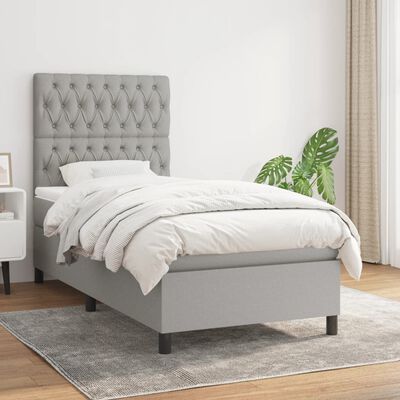 vidaXL Box Spring Bed with Mattress Light Gray Twin XL Fabric