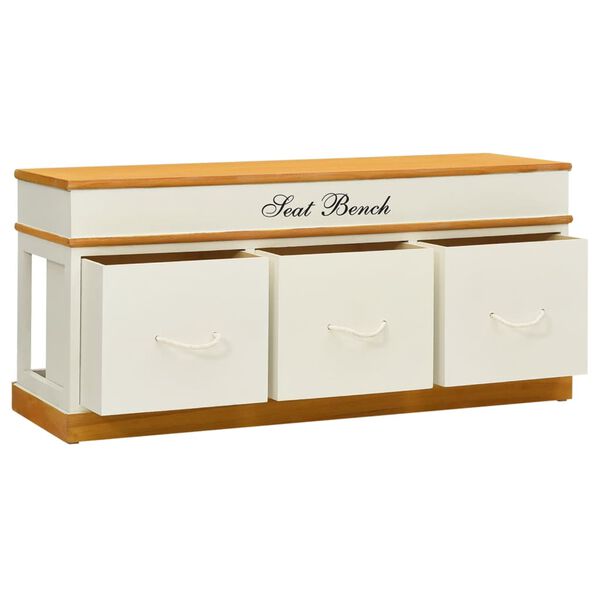 vidaXL Storage Bench White and Light Wood Solid Paulownia Wood 39.4 in