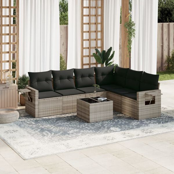 vidaXL Garden Sofa Set Light grey PE wicker Standard Adjustable Feet