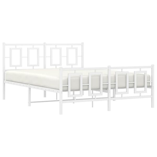 vidaXL Bed Frame White Steel Double Bed Frame Rectangular Modern