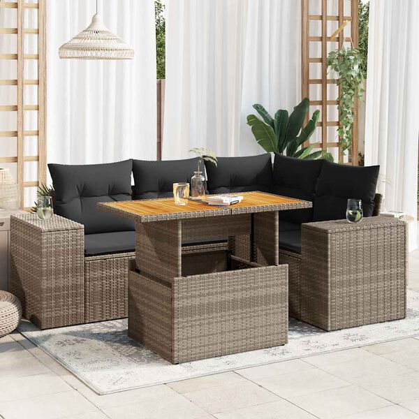 vidaXL Garden Sofa Set Grey Poly Rattan Medium Adjustable Armrests