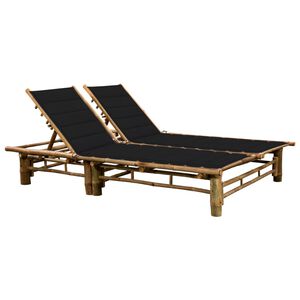 vidaXL Sun Lounger Black, Natural Bamboo Bamboo, Polyester Double Size