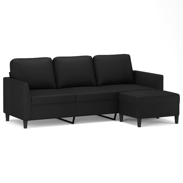 vidaXL 3-Seater Sofa With Footstool Black
