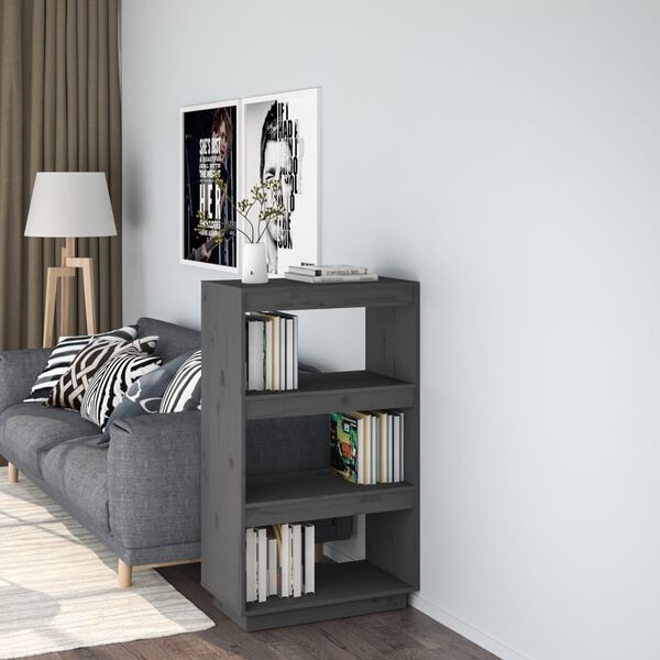 vidaXL Book Cabinet Grey Solid pinewood Medium Book Cabinet
