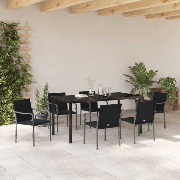 vidaXL Garden Dining Set 7 pcs Black and Grey PE Rattan