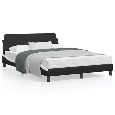 vidaXL Bed Frame with Headboard Black and White 53.9"x74.8" Full Faux Leather