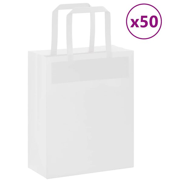 vidaXL Paper Bags 50 pcs with Handles White 7.1x3.1x8.7"