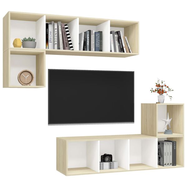 vidaXL TV Cabinet Set White and Sonoma Oak Engineered Wood