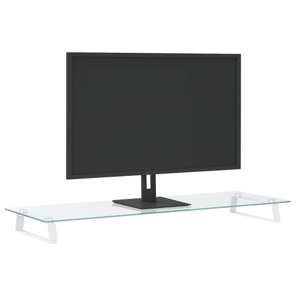 vidaXL Monitor Stand White 39.4"x13.8"x3.1" Tempered Glass and Metal